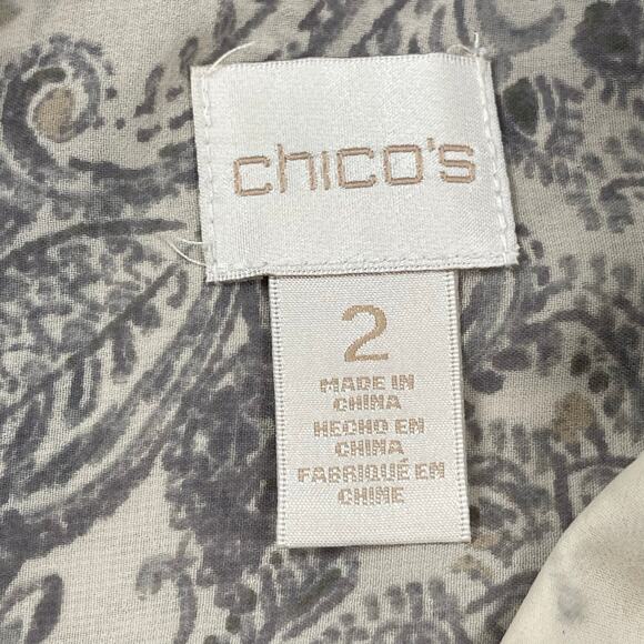 Chicos Top Womens 2 / US Large Paisley Animal Print Semi-sheer Sharkbite Hem - Picture 13 of 16